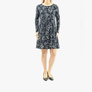 Lauren Ralph Lauren Long Sleeve A-Line Dress Navy Blue/white Size 14